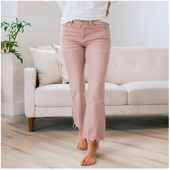 VERVET BY FLYING‎ MONKEY Bella High Rise Flare Jeans Size 31 Raw Hem Mauve Pink - Picture 2 of 12